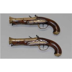 Pair of French style flintlock blunderbuss  pistols circa late 18th to early 19th century  with bras