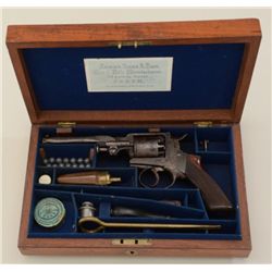 Cased James Lees & Son Tranter style  percussion DA revolver, .36 cal., 5-1/4”  barrel, blue finish,