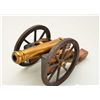 Image 5 : Antique small signal or noise maker cannon on  hand carved wood carriage with iron wheels,  approx. 