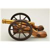 Image 6 : Antique small signal or noise maker cannon on  hand carved wood carriage with iron wheels,  approx. 