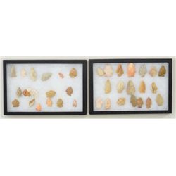 Lot of approx. 36 assorted stone arrowheads  and bird points in two riker cases.  Est.:   $100-$150.