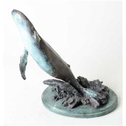 Original bronze signed Doug Van Howd numbered  1 of 50 on base showing big whale and little  friend 
