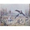 Image 1 : Original oil painting on canvas signed lower  right D. Van Howd showing dog flushing birds.  Approx.