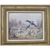 Image 2 : Original oil painting on canvas signed lower  right D. Van Howd showing dog flushing birds.  Approx.