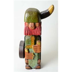 Craved wood figure of Viking “like totem  carving” and painted. Measuring approx.  40”x19”x9” with o