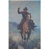 Image 1 : Framed color print by famed Western artist  Frank Tenney Johnson entitled “On the Open  Range” showi