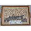 Image 1 : Commemorative WW II wood and glass tray,  personalized to Guy Nichols of the USS  Chester, approx. 1