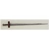 Image 1 : Early Kaskara long sword and decorative  leather scabbard, trimmed in brass mounting,  from the Suda