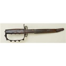 U.S. Trench Knife with D guard and wood grip  retaining its original scabbard marked “L.F.&  C 1917”