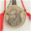 Image 3 : Contemporary made in last fifty years wheel  lock style powder horn showing carved and  inked portra