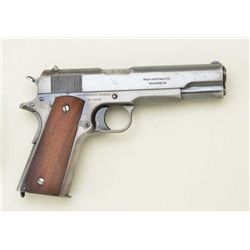 Colt Government Model 1911 semi-auto pistol,  .45 cal., 5” barrel, blue finish, checkered  wood grip