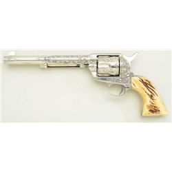 Colt single-action Army revolver 44-40 cal.  7-1/2” barrel, western style scroll engraved,  nickel p