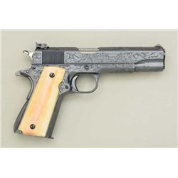 Rare factory engraved pre-war Colt 38 Super  Match semi-auto pistol, blue finish, ivory  grips, ship