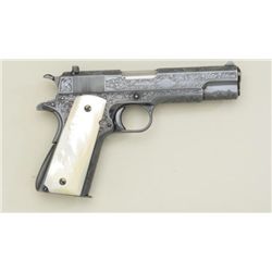Colt Ace pre-war .22 cal semi-auto pistol,  serial #8861,  factory “B” engraved, blue  finish, pearl