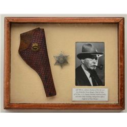 Framed wood and glass “shadowbox” display of  six pointed badge marked “Inspector Port of  Entry (St