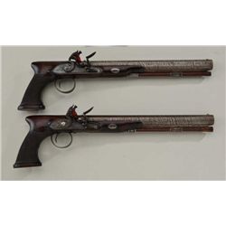 Pair of Saw handled Flintlock Dueling pistols  signed “Clark, Holborn, London” circa about  1810-183