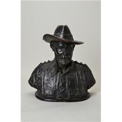 Antique bronze bust of what may be South  African of note wearing hat and uniform of  Boer War Era. 