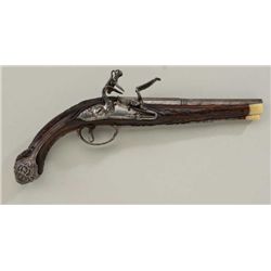 18th century Italian Flintlock pistol signed  “Banchi” with chiseled steel mounts and  barrel marked