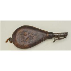 Dixon & Sons antique leather shotgun ball  flask with metal neck in overall fair to good  condition 