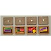 Image 5 : Lot of four birdseye maple boxes full of  colored faro chips, each box lid inlaid with  a suit type 