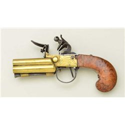 4 BBL tap-action flintlock pistol with all  brass construction and birds eye maple stock  possibly A