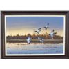 Image 2 : Original oil painting on canvas showing  landing ducks signed lower right Crowe.  Approximately 25”x