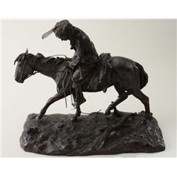 Original signed Western bronze by Ernest  Berke entitled “Blackfoot Tracker” numbered  37 0f 50 appr