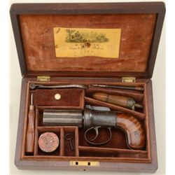 Cased M. Spencer pepperbox percussion pistol,  .36 cal., 6-shot 3” barrels, blue and case  hardened 