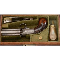 Cased Edward Bond percussion pepperbox  pistol, six barrel .36 cal., case hardened  finish on barrel