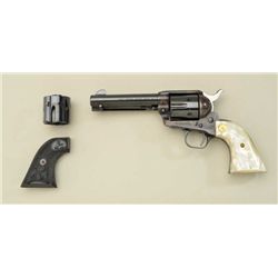 Colt SAA revolver, .45 cal., 4-3/4” barrel,  blue and case hardened finish, faux pearl  medallion gr
