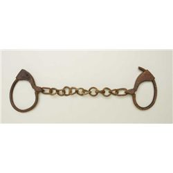 Pair of large old Tower style leg irons that  have seen lots of use and are uncleaned; no  key; grea