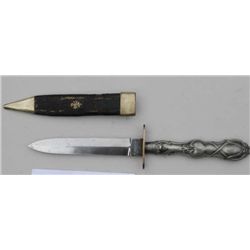 Cutlery handled spear point dirk marked G.  Gelston Mfg  Co. with pewter grip and  original scabbard
