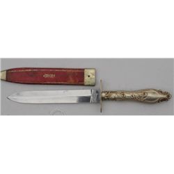 Cutlery handled spear point Bowie blade  marked “Henry Hobson & Son” with etched blade  “Never Draw 