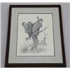 Image 1 : Pencil drawing of happy hunter with turkey on  back signed lower right Larry Toschik 1980  probably 