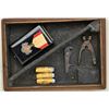 Image 3 : Old two compartment lined box made to accept  two pistols, no hinges measuring approx 10”  by 7” by 