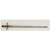 Image 1 : Sudanese Kaskara long sword with decorated  leather sheath and shoulder strap; sword is  approx. 40”