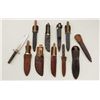 Image 1 : Lot of 10 belt and bowie style knives with  leather sheaths including an antique ENCORE  by Thomas T