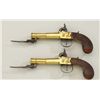 Image 10 : Pair of English center hammer brass  blunderbuss pistols with snap bayonets and  nicely checkered wo