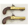 Image 2 : Pair of English center hammer brass  blunderbuss pistols with snap bayonets and  nicely checkered wo