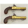 Image 3 : Pair of English center hammer brass  blunderbuss pistols with snap bayonets and  nicely checkered wo
