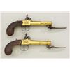 Image 4 : Pair of English center hammer brass  blunderbuss pistols with snap bayonets and  nicely checkered wo