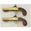 Image 6 : Pair of English center hammer brass  blunderbuss pistols with snap bayonets and  nicely checkered wo