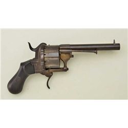 12 shot pinfire revolver in 11mm possibly  German with illegible markings. Good  condition with some