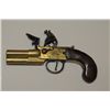 Three barrel tap-action Flintlock pistol with  brass body signed “Sykes, Oxford”. The  pistol measur