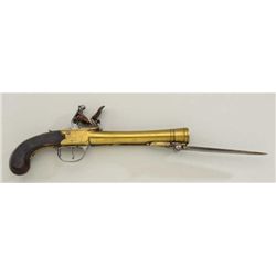 English Blunderbuss pistol with snap bayonet  marked “Waters & Co.,Patent #860”  The pistol  shows a
