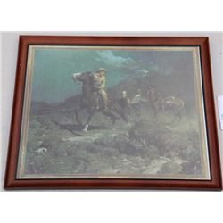 Framed color print of “A Fresh Mount on the  Pony Express” by famed Western artist Frank  Tenney Joh