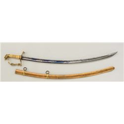 U.S. Eagle head Officers' sword with original  scabbard and checkered bone grip showing  blued and g