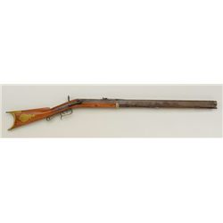 American heavy barrel percussion rifle with  mule-ear style hammer half stocked, brass  mounts, circ