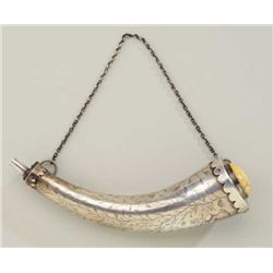 Fine quality silver Scottish powder horn  circa early to mid 19th century showing  finely engraved b