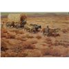Original oil on canvas signed lower right  “Harvey Johnson” 18 x 24 showing pioneers  headed west in